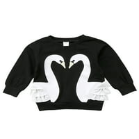 Gwiyeopda Kid Chirty Casual Topli džemper Sweet Swan Print Ruffles Dugi rukav pulover