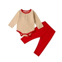 Honeeladyy Newborn Baby Boys Girls Solid Romper vrhovi + hlače pidžamas za spavanje za spavanje crvena