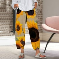 Dadaria posteljine za žene Visoke struk široke noge elastične hlače za struk cvjetne tiske široke noge