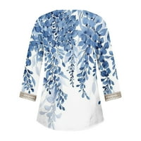AirPow on Clearsance Žene Jesen Modni ženski ljetni rukav V-izrez Print Casual T-Majica Bluza Bijeli