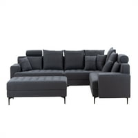 Reverzibilni kauč u obliku slova L sa OTHOMAN, 144 širokim kaučem na kauču sa metalnim nogama, poliesterskim