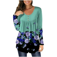Ljetni vrhovi s dugim rukavima za žene leptir cvjetni gumb dolje bluze tunirani bluze sa naborom slobodne