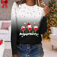 Prodaja Ženska klasična novogodišnja majica Božićni grafički print okrugli vrat dugih rukava labav okrugli