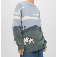 Zimski džemperi za muškarce čišćenje muškaraca travnjaka krava Vintage prevelici dugih rukava okrugli
