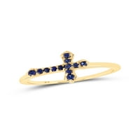 Dijamantna princeza 10kt žuti zlatni ženski okrugli laboratorijski plavi safir poprečni religijski prsten