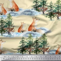 Soimoi White Rayon tkanina fo & borovom drvećem dekor tkaninu Široko dvorište