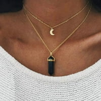 Ogrlice za žene djevojke - žene šesterokutni prizmi Fau Tirquoise Moon Charm Dvostruki lanac lanac-ogrlica-ljubičasta