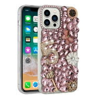 Za iPhone Pro MA Cijeli dijamant sa poklopcem Case Case - Pink Five ornament cvjetni