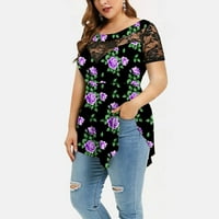 Žene plus veličina modna žena kauzalna okrugla vrat cvjetna bluza za bluzu kratkih rukava majica ljetnih