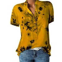 Qcmgmg Skraćene ljetne majice za žene Ležerne prilike cvjetna bluza Labavi fit dolje T majice Narančasta