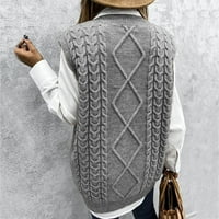 Xinqinghao Dukseri Dame College Style Pleteni prsluk bez rukava V-izrez Retro džemper prsluk za žene