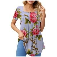 Ženska modna casual okrugla vrata cvjetni ispis kratkih rukava majica