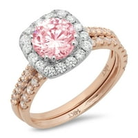 1. CT okrugli rez ružičasti simulirani dijamant dragulj 14K Rose bijeli zlato Prilagodljiv lasersko