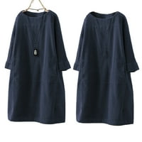 Haljina Ženska haljina Solid Colore Labavi meki okrugli vrat Dugi rukavi Dress-up Vintage Plus Size