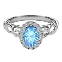 Aonejewelry 1. Carat Diamond plavi-Topaz prsten u čvrstoj žutoj, bijeloj i ružinoj zlato