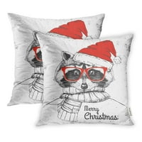 Crveni zimski božićni hipster životinjski rakun obučeni godišnji šal šal slatki jastuk jastuk na poklopcu
