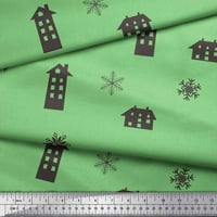 Soimoi Green Pamuk Voile tkanina snježna pahuljica i kućni klip umjetno dekor tkanina tiskano dvorište