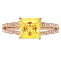 2. CT Sjajna princeza Rezani prirodni citrinski 14k Rose Gold Solitaire sa Accentima prsten sz 6.75