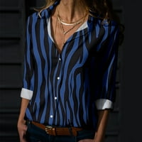 Ženska ljetna majica V bluza s bluzom prugastim košuljama labava casual bluze s dugim rukavima Top jednostavnih
