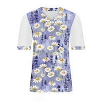 Amousa Ljetni vrhovi Ženska modna casual labava V-izrez Tiskar Mala Pom mreža majica kratkih rukava