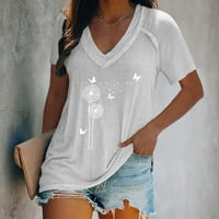 Huachen ženska moda V-izrez Print pulover casual majica s kratkim rukavima bijeli xxl