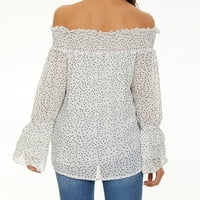 Kauzalni vrhovi za modnu ženu hladnu ramenu majicu dugih rukava jesenje tiskanje izdubljeni bluza vrhovi