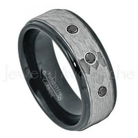 2-tonski čekirani tungsten prsten - 0,21CTW Black Diamond 3-kamen - personalizirani volfram vjenčani