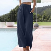 Hueook pantalone za žene visoke strukske pune boje, ležerne tanke visoke hlače sa pokutima modni elastični
