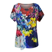 Žene plus veličine vrhovi ljetni V-izrez Print Majica kratkih rukava Ležerna labava bluza