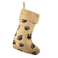 Životinjski pas šap Ispis Burlap Božićne čarape, prirodno