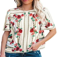 Ljetna bluza s prednjim pločicama za žene cvjetni print Boho na plaži, pulover kratkih rukava casual