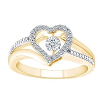 0. CTTW Okrugli ples bijeli prirodni dijamantski prsten za srce u 10K čvrsti žuto zlatni prsten veličine-7,5