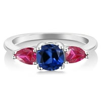 Gem Stone King 2. CT ovalni plavi stvorio Sapphire Crvena je stvorena rubin sterling srebrni prsten