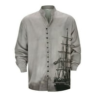 Fabiurt Muški 3D digitalni brodski džep džep kopča rever majica kratkih rukava, siva