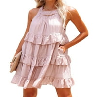 Niuer Women Love Solid Color Mini haljina s džepovima Summer Beach Sendress Chiffon Holiday Ruffle Hem