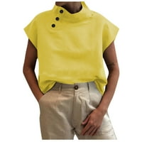 Ženski vrhovi čvrsti boje kratkih rukava s otvorenim gumbom za pulover majica mock vrat casual top žuti