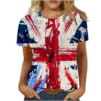 EFSTEB T majice za žene Trendy opuštene casual lagane američke zastave zvijezde prugaste ispisane majice