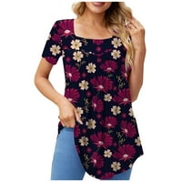 Ženske košulje Ženska modna casual okruglica Cvjetni print Kratki rukav Majica Top Dark Purple XL