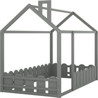 Twin Size Kuća za drvo Krevet s ogradom bijeli