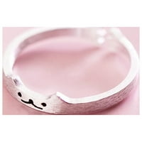 Toyella Temperament i slatki mački četkicani prsten jednostavan i jednostavan zavodni prsten srebra