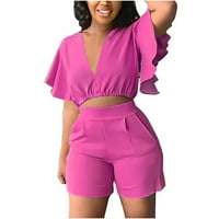 Lopecy-Sta Womens Ljetni odjevni proizvodi Izgled Ženske odjeće Hot Pink ženski rubl kratki rukav V-izrez