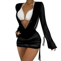 Ženske odjeće za plažu Bikini drapirani prednji crnkanje čvorove bez leđa mreža bez rublja mini haljina