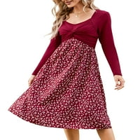 Ženska haljina s dugim rukavima cvjetna patchwork haljina a-line ljuljačka casual party midi haljina