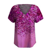 Honeeladyy ponude cvjetne grafičke košulje za žene Ljeto V izrez Loose Tees casual kratki rukav na plaži