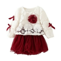Djevojke za dijete Zimske dugih rukava Bowknot SMOCK jakna princeza haljina odjeća Set odjeće Crvena,