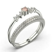 Zigzag Style 1. Carat Round Cut Morgatite i dijamantni mouznitski angažman prsten, tanak prsten, vjenčani