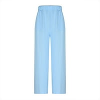 Ženska pamučna posteljina Comfy džep Split Cropped Pant Summer Clearence Casual Moda Solid Pant Odjeća