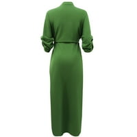 Aueoeo Flowy Maxi haljine za žene, ženska casual labav radna haljina od pune boje V izrez dugih rukava,