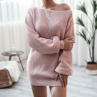 Ženska modna casual off-ramena rukavša na ramenu pletene džemper haljina trendi ugrađena plus rublja