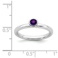 Izrazi srebrne boje Sterling Visoko okruglo Amethyst Veličina prstena: 5; za odrasle i tinejdžere; Za